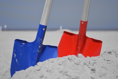 shovels in the sand