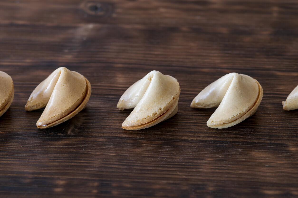 Fortune cookies lined up in a row