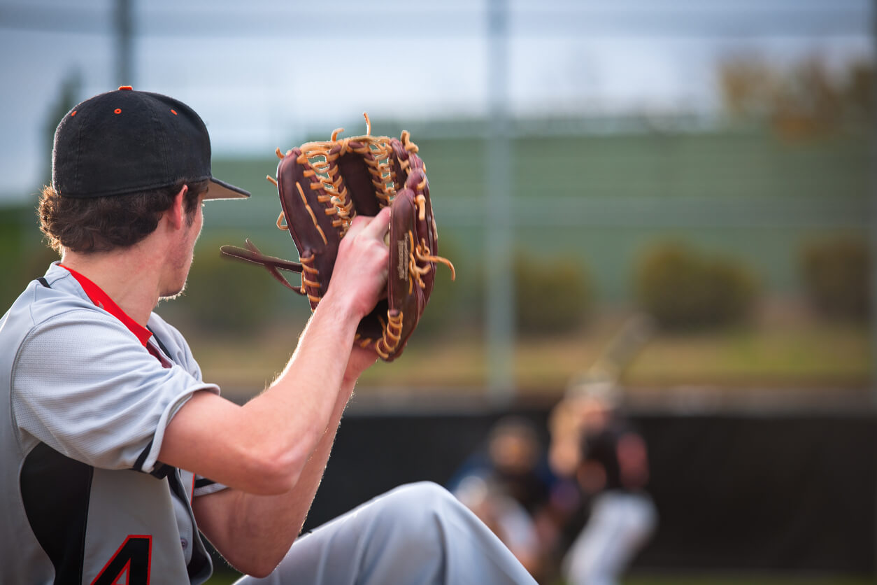 pitcher with baseball glove