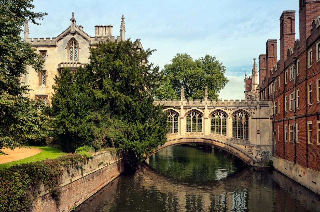 Gothic university bridge in Cambridge England