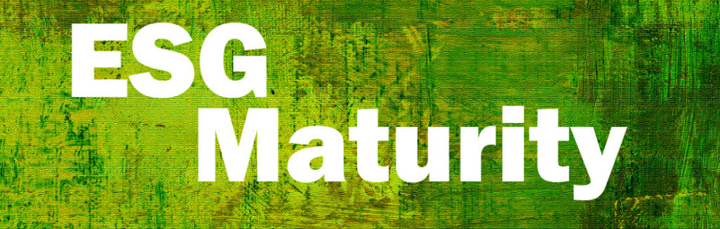 The words ESG Maturity on a green textured background