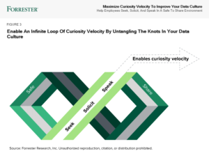 Curiosity Velocity Herrington A graphic of a Möbius strip, or a non-orientable two-dimensional surface with a half-twist, that looks like an infinity loop in a one-dimensional graphic with the words “seek”, “solicit” and “speak” written upon it. Outside of the strip is an outline of an environment that surrounds the loop that includes the words “safe” and “share”. 