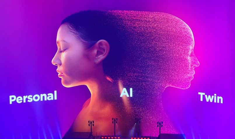 Image of a human head morphing with a digital head to represent digital twin