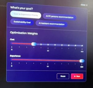 Screenshot of outcome sliders for Lenovo xIQ digital workplace platform