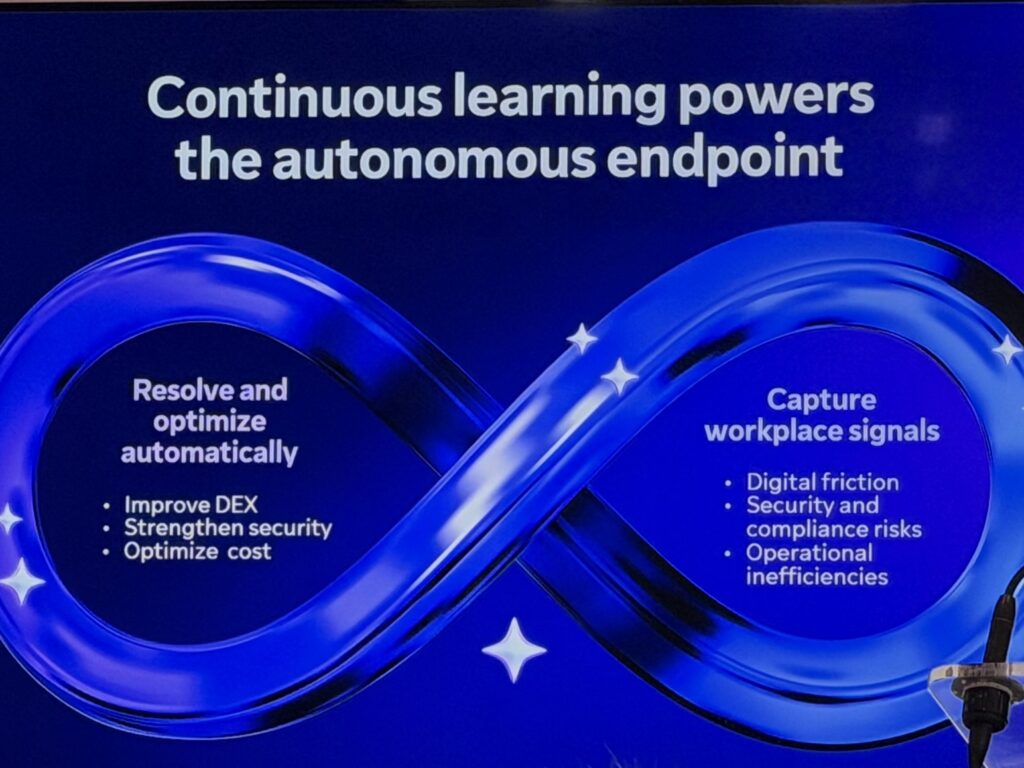 Infiniti loop showing continuous learning of DEX Management solution TeamViewer to shift organizations from reactive IT to proactive remediation at scale.