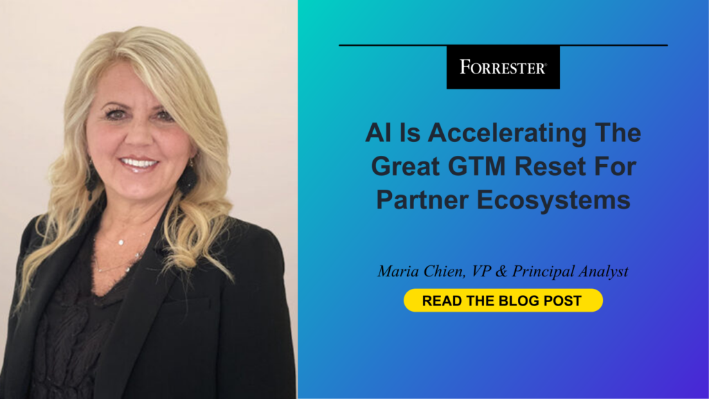 Woman with blog title "AI is accelerating the great GTM reset for partner ecosystems" and call to action to read the blog post