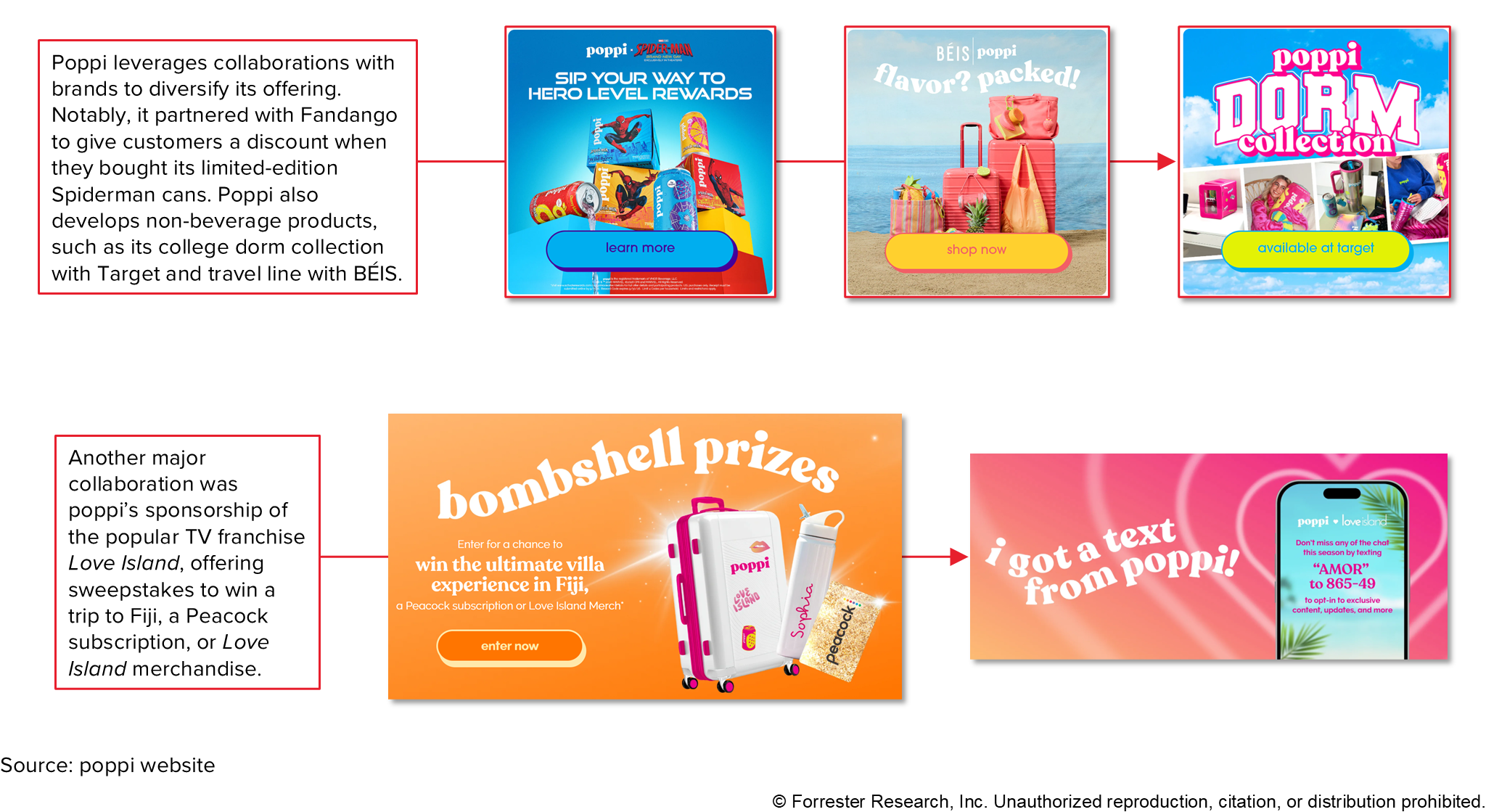 In screenshots of its website, poppi leverages collaborations with brands to diversify its offering.