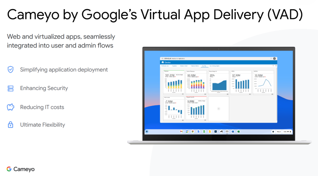 A view of Google's Cameyo product and explaining Virtual App Delivery using the platform.