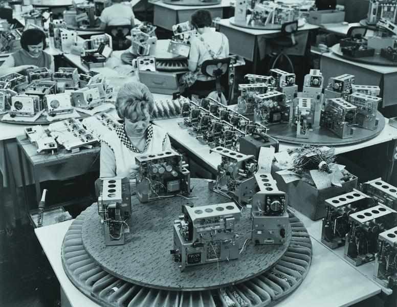 HP production line in a former knitting factory in Boeblingen, Germany, circa 1961.